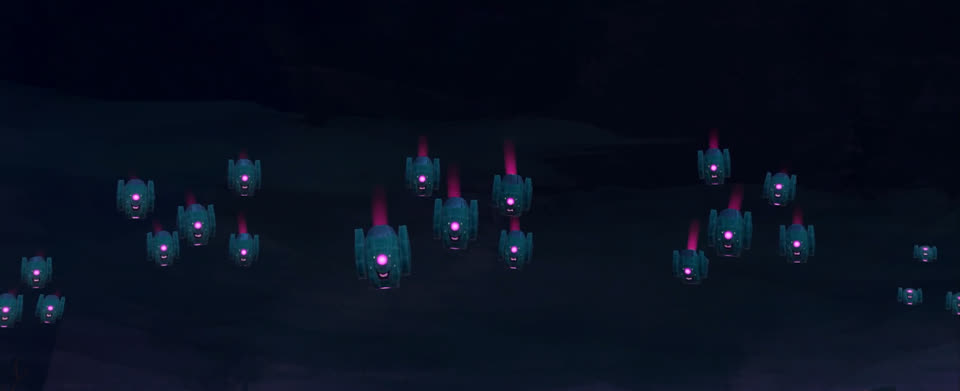 A PrimeBot fleet sweeping a device at night