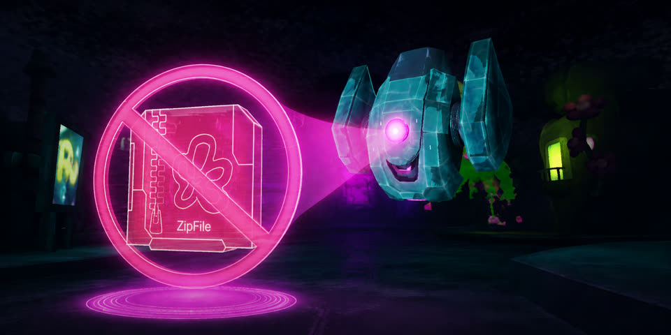 PrimeBot quarantining a flagged ZipFile with a containment beam